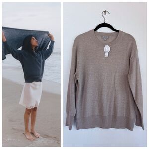 NWT J.Crew Women's 100% Cashmere Relaxed Crewneck Sweater in Heather Stone XXS